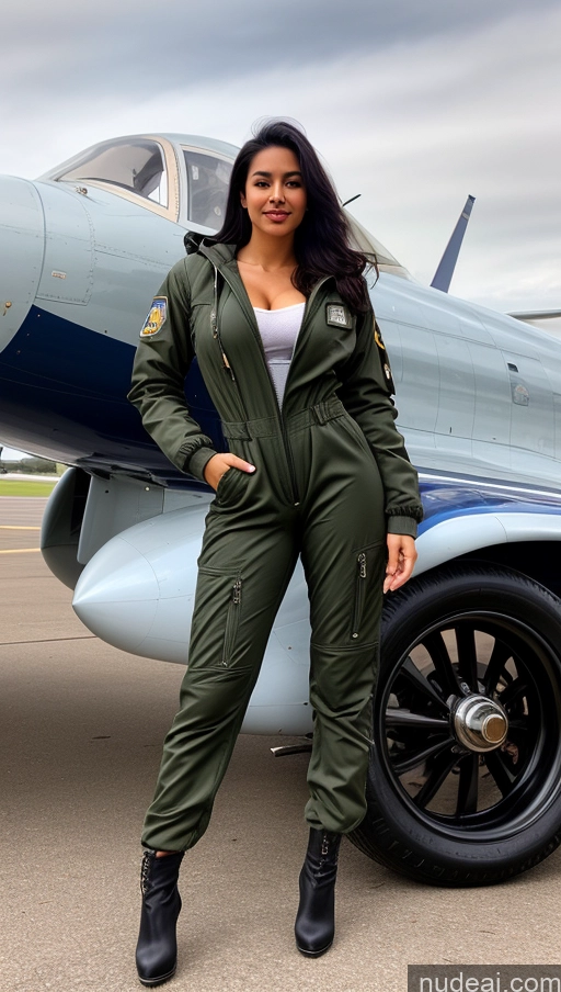 related ai porn images free for Woman One Busty Beautiful Perfect Body 18 Seductive Sexy Face Black Hair Brazilian Front View Pilot Jumpsuit Detailed Parka