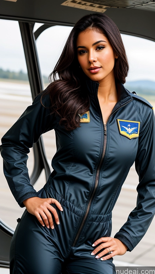 related ai porn images free for Woman One Busty Beautiful Perfect Body 18 Seductive Sexy Face Black Hair Brazilian Front View Pilot Jumpsuit Detailed Parka
