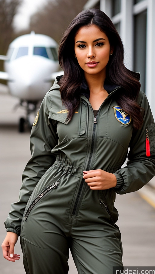 related ai porn images free for Woman One Busty Beautiful Perfect Body 18 Seductive Sexy Face Black Hair Brazilian Front View Pilot Jumpsuit Detailed Parka