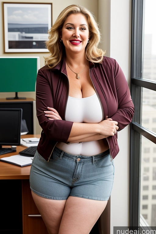 related ai porn images free for Milf Busty Beautiful Big Ass Lipstick Thick Chubby Fat Big Hips Fairer Skin Laughing Short Shorts 80s Jacket Shirt Huge Boobs Office