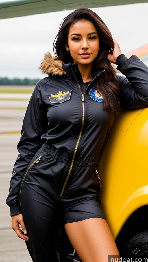 related ai porn images free for Woman One Busty Beautiful Perfect Body 18 Seductive Sexy Face Black Hair Brazilian Front View Pilot Jumpsuit Detailed Parka