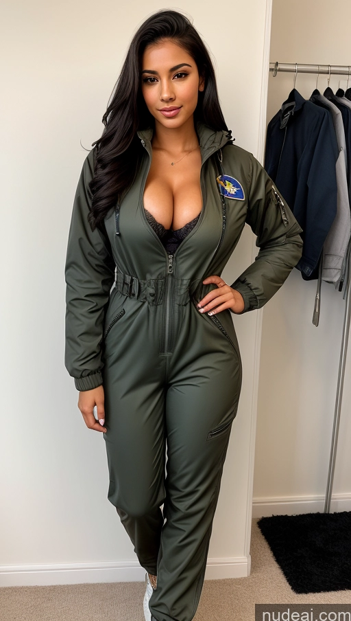 related ai porn images free for Woman One Busty Beautiful Perfect Body 18 Seductive Sexy Face Black Hair Brazilian Front View Pilot Jumpsuit Detailed Parka