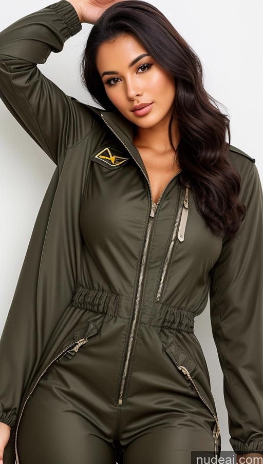related ai porn images free for Woman One Busty Beautiful Perfect Body 18 Seductive Sexy Face Black Hair Brazilian Front View Pilot Jumpsuit Detailed Parka