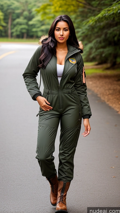 related ai porn images free for Woman One Busty Beautiful Perfect Body 18 Seductive Sexy Face Black Hair Brazilian Front View Pilot Jumpsuit Detailed Parka Boots