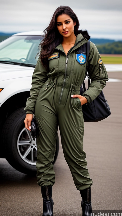 related ai porn images free for Woman One Busty Beautiful Perfect Body 18 Seductive Sexy Face Black Hair Brazilian Front View Pilot Jumpsuit Detailed Parka Boots