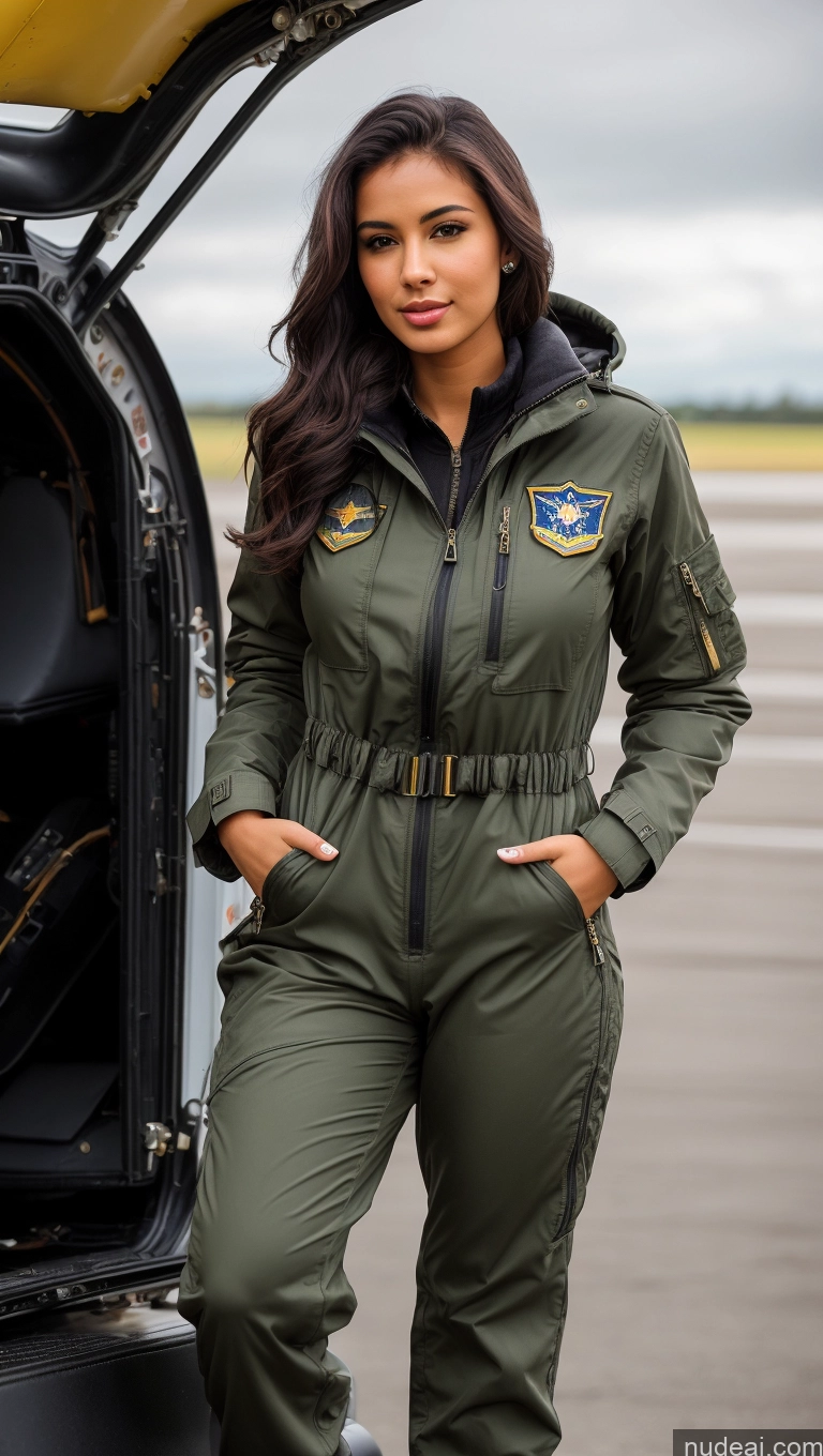 related ai porn images free for Woman One Busty Beautiful Perfect Body 18 Seductive Sexy Face Black Hair Brazilian Front View Pilot Jumpsuit Detailed Parka Boots