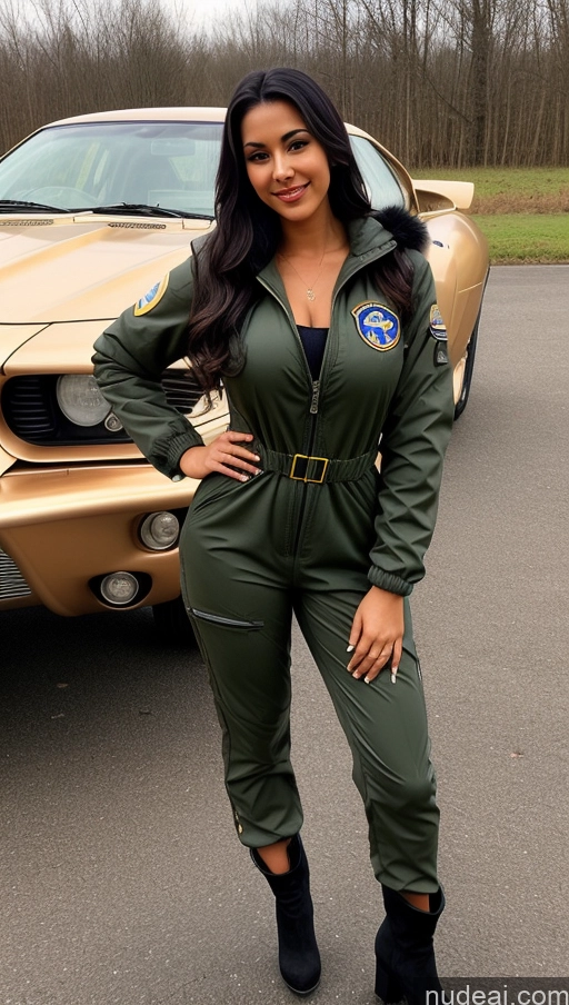 related ai porn images free for Woman One Busty Beautiful Perfect Body 18 Seductive Sexy Face Black Hair Brazilian Front View Pilot Jumpsuit Detailed Parka Boots