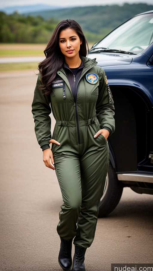related ai porn images free for Woman One Busty Beautiful Perfect Body 18 Seductive Sexy Face Black Hair Brazilian Front View Pilot Jumpsuit Detailed Parka Boots