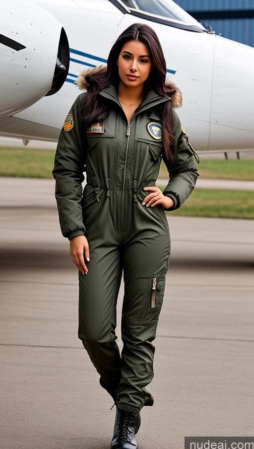 related ai porn images free for Woman One Busty Beautiful Perfect Body 18 Seductive Sexy Face Black Hair Brazilian Front View Pilot Jumpsuit Detailed Parka Boots