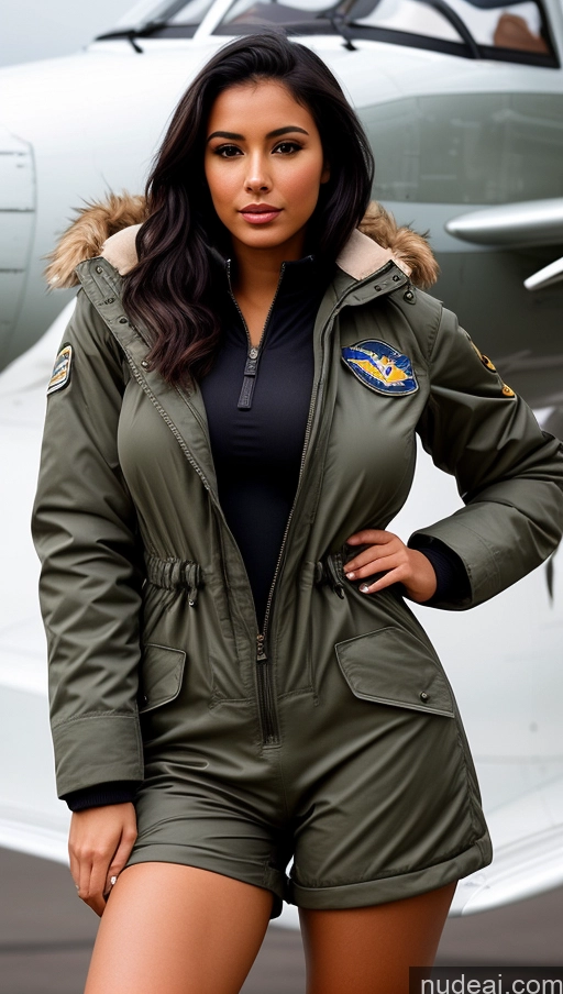 related ai porn images free for Woman One Busty Beautiful Perfect Body 18 Seductive Sexy Face Black Hair Brazilian Front View Pilot Jumpsuit Detailed Parka Boots