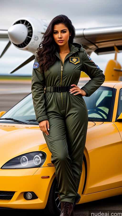 related ai porn images free for Woman One Busty Beautiful Perfect Body 18 Seductive Sexy Face Black Hair Brazilian Front View Pilot Jumpsuit Detailed Parka Boots