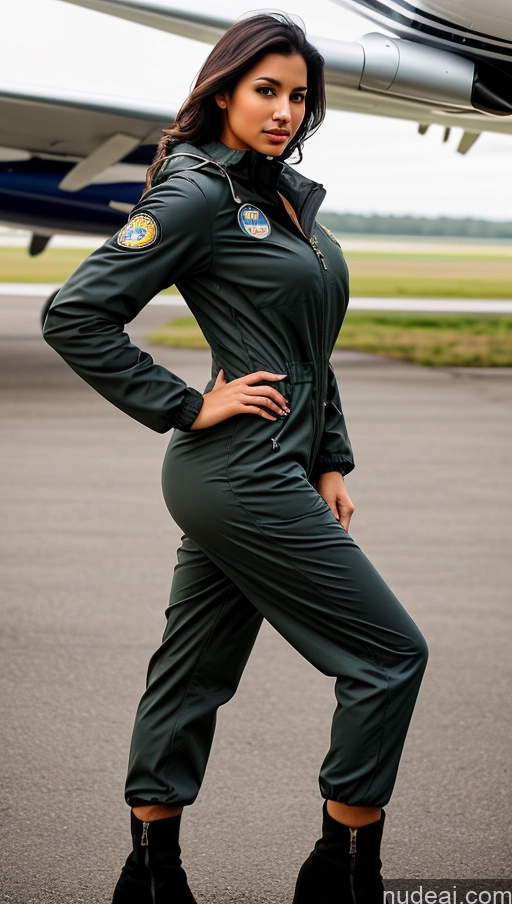 related ai porn images free for Woman One Busty Beautiful Perfect Body 18 Seductive Sexy Face Black Hair Brazilian Front View Pilot Jumpsuit Detailed Parka Boots