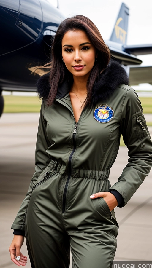 related ai porn images free for Woman One Busty Beautiful Perfect Body 18 Seductive Sexy Face Black Hair Brazilian Front View Pilot Jumpsuit Detailed Parka Boots
