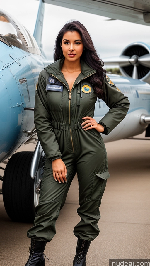 related ai porn images free for Woman One Busty Beautiful Perfect Body 18 Seductive Sexy Face Black Hair Brazilian Front View Pilot Jumpsuit Detailed Parka Boots