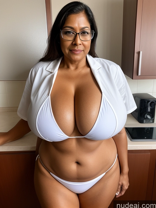 related ai porn images free for One Busty Huge Boobs Thick Tanned Skin Indian Front View Microkini Thong 60s Maid Lab Coat Glasses