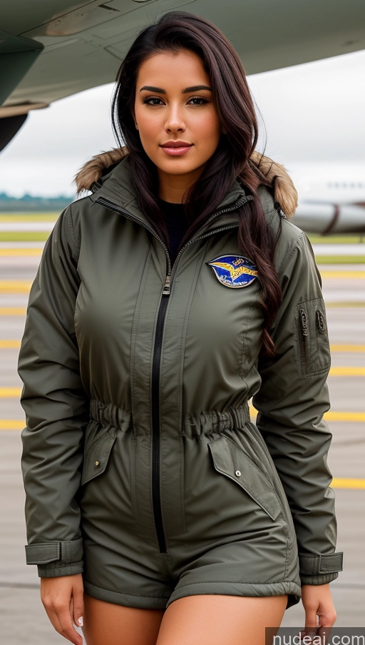 related ai porn images free for Woman One Busty Beautiful Perfect Body 18 Seductive Sexy Face Black Hair Brazilian Close-up View Parka Pilot Jumpsuit Boots Detailed