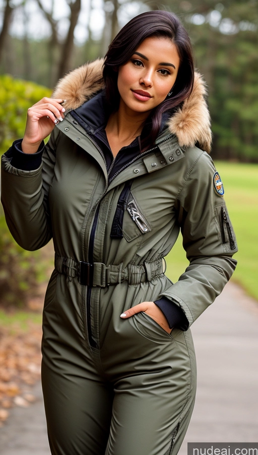 related ai porn images free for Woman One Busty Beautiful Perfect Body 18 Seductive Sexy Face Black Hair Brazilian Close-up View Parka Pilot Jumpsuit Boots Detailed