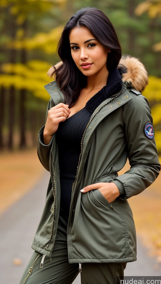 related ai porn images free for Woman One Busty Beautiful Perfect Body 18 Seductive Sexy Face Black Hair Brazilian Close-up View Parka Pilot Jumpsuit Boots Detailed