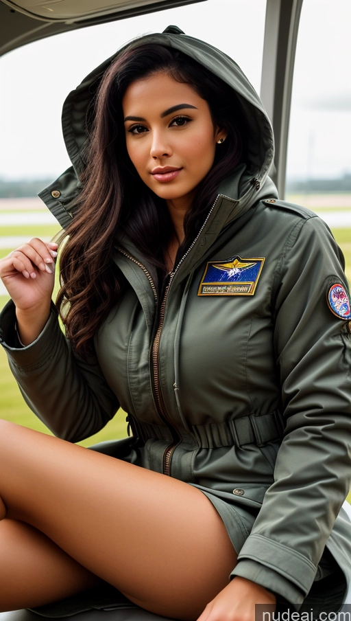 related ai porn images free for Woman One Busty Beautiful Perfect Body 18 Seductive Sexy Face Black Hair Brazilian Close-up View Parka Pilot Jumpsuit Boots Detailed