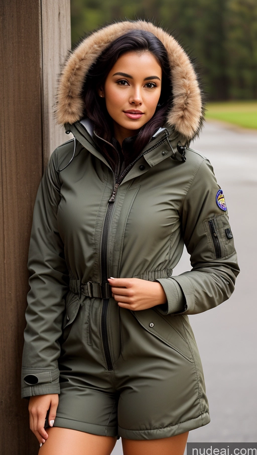related ai porn images free for Woman One Busty Beautiful Perfect Body 18 Seductive Sexy Face Black Hair Brazilian Close-up View Parka Pilot Jumpsuit Boots Detailed