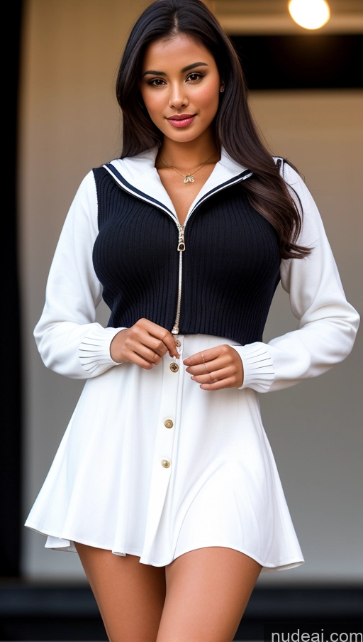 related ai porn images free for Woman One Busty Beautiful Perfect Body 18 Seductive Sexy Face Black Hair Brazilian Close-up View Boots Detailed Stage Sundress Long Skirt Jacket Sailor Sweater
