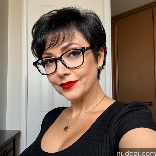 related ai porn images free for Czech Short Big Ass Busty Black Hair Pixie Jumpsuit Close-up View Glasses Lipstick 60s