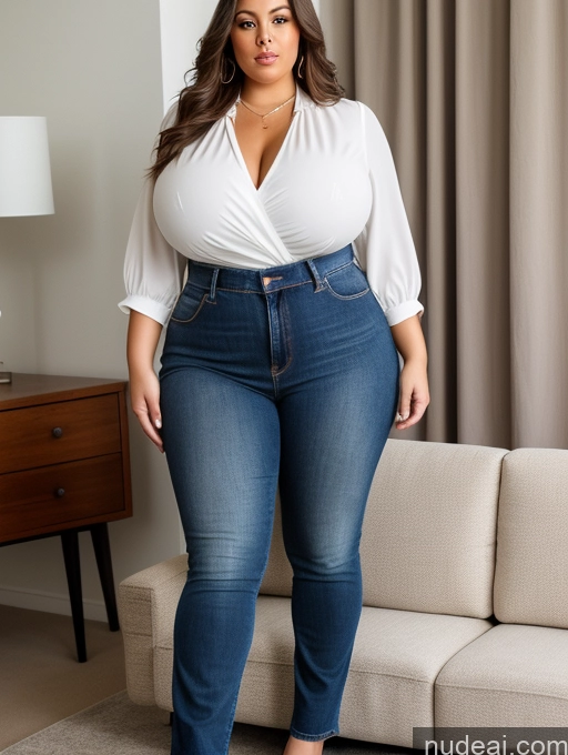 related ai porn images free for Woman One Busty Huge Boobs Big Ass Thick Chubby Big Hips Long Hair 40s Serious Brunette White Couch Blouse Jeans Full Frontal
