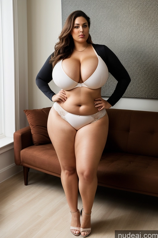 related ai porn images free for Woman One Busty Huge Boobs Big Ass Thick Chubby Big Hips Long Hair 40s Serious Brunette White Couch Full Frontal Bra Panties
