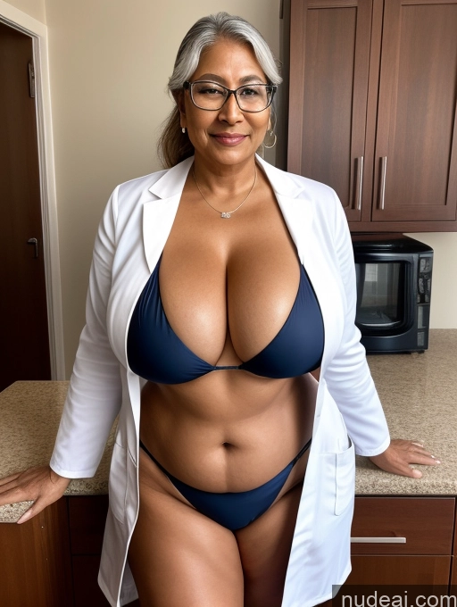 related ai porn images free for One Busty Huge Boobs Thick Tanned Skin Front View Microkini Thong 70s Indian Maid Lab Coat Glasses