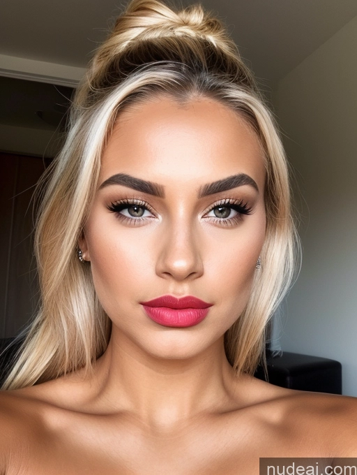 related ai porn images free for Close-up View Detailed Pouting Lips Blonde Lipstick Tanned Skin British 20s Hair Bun