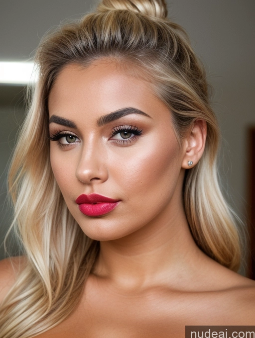 related ai porn images free for Close-up View Detailed Pouting Lips Blonde Lipstick Tanned Skin British 20s Hair Bun Chubby