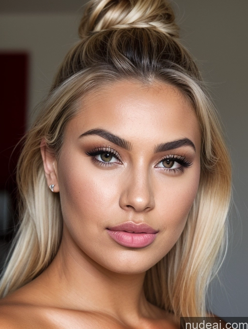 related ai porn images free for Close-up View Detailed Pouting Lips Blonde Tanned Skin British 20s Hair Bun Chubby