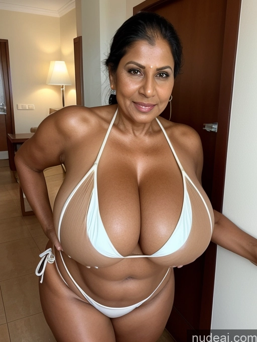 related ai porn images free for Milf One Busty Huge Boobs Thick Tanned Skin Front View Microkini Thong Indian 60s Maid