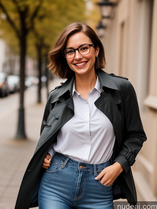 related ai porn images free for Woman Small Tits Glasses Small Ass Skinny Pubic Hair 20s Happy Brunette Pixie British Jeans Full Frontal Shirt Trench Coat