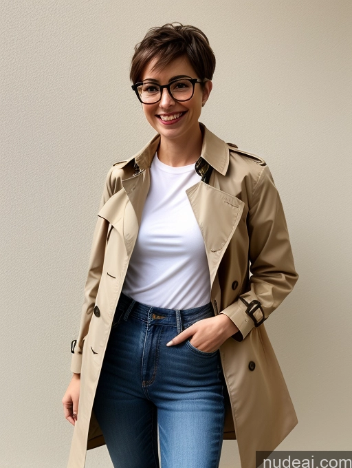 related ai porn images free for Woman Small Tits Glasses Small Ass Skinny Pubic Hair 20s Happy Brunette Pixie British Jeans Full Frontal Shirt Trench Coat