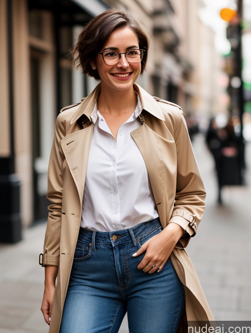 related ai porn images free for Woman Small Tits Glasses Small Ass Skinny Pubic Hair 20s Happy Brunette Pixie British Jeans Full Frontal Shirt Trench Coat
