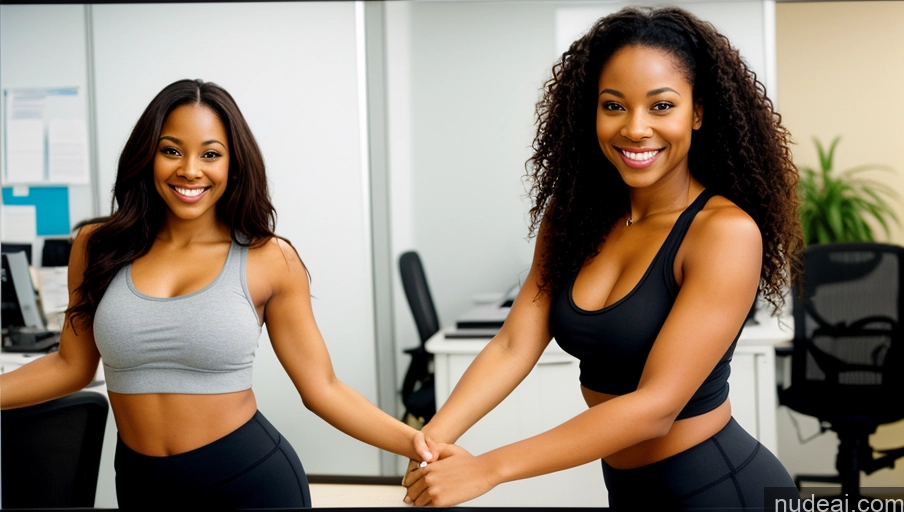 related ai porn images free for Woman One Thick Happy Film Photo Office Front View Long Hair Black Tank Top Yoga Pants 30s