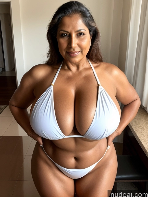 related ai porn images free for Milf One Busty Huge Boobs Thick Tanned Skin 60s Indian Front View Microkini Thong Sexy Face Maid