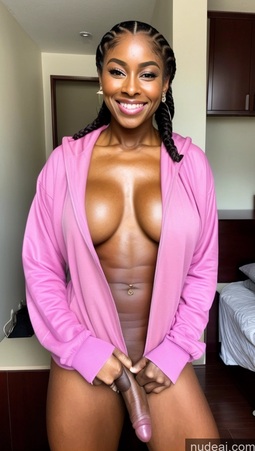 Muscular Abs Dark Skin Trans Girl With Erect Penis Black Hair Braided Hairy Women Thick Pubic Hair Detailed Happy Traditional Naked Hoodie 裸体卫衣 African Milf \haigure\