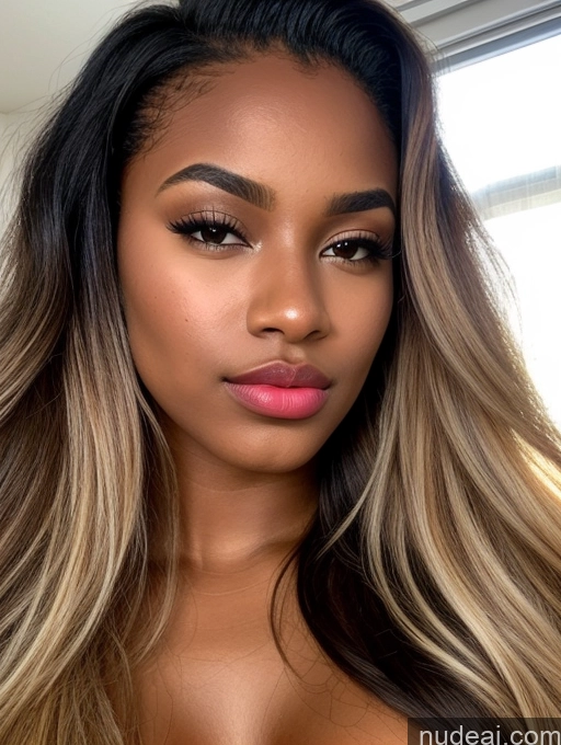 related ai porn images free for Beautiful 18 Close-up View Tanned Skin Detailed Blonde Bright Lighting Long Hair Lipstick Black Pouting Lips