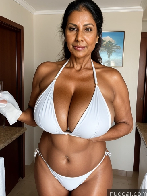 related ai porn images free for Milf One Busty Huge Boobs Thick Tanned Skin 60s Indian Front View Microkini Thong Maid