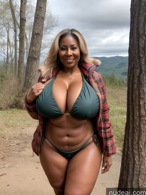 related ai porn images free for Milf One Busty Huge Boobs Thick Tanned Skin 60s Nigerian Front View Microkini Thong Lumberjack Parka