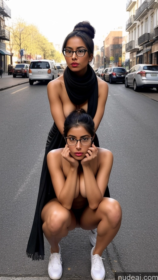related ai porn images free for Huge Boobs Beautiful Glasses Skinny 20s Sexy Face Black Hair Hair Bun Indian Front View Nude Detailed Mirror Selfie Bright Lighting One Model Short Pouting Lips Street Squatting Scarf