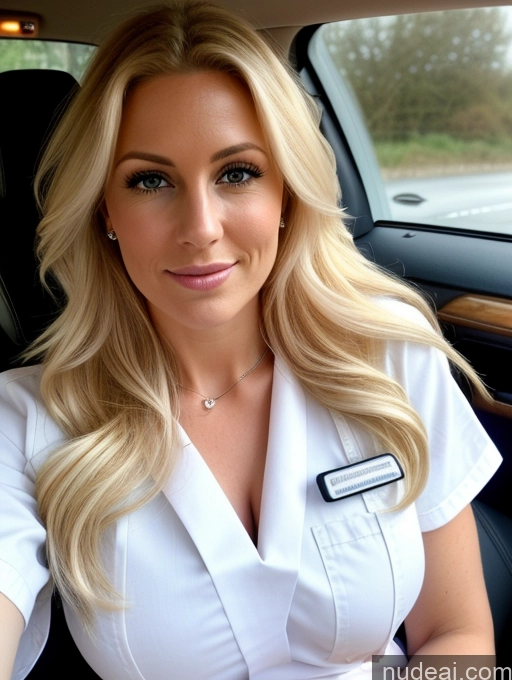 related ai porn images free for Beautiful British 30s Close-up View Woman Blonde Perfect Boobs Long Hair Car Nurse