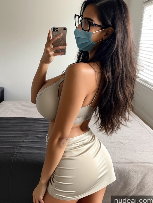 related ai porn images free for Woman Huge Boobs Busty Beautiful Tall Skinny 20s Seductive Sexy Face Black Hair Messy Indian Mirror Selfie Bedroom Front View Bending Over Glasses Bra Face Mask Mini Skirt Transparent