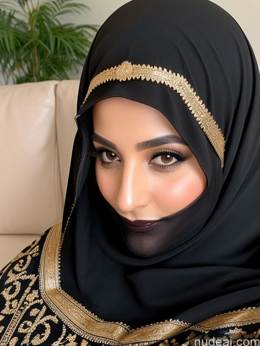 related ai porn images free for Beautiful Perfect Body 20s Black Hair Arabic Long Hair Small Tits Traditional Niqab Close-up View Couch