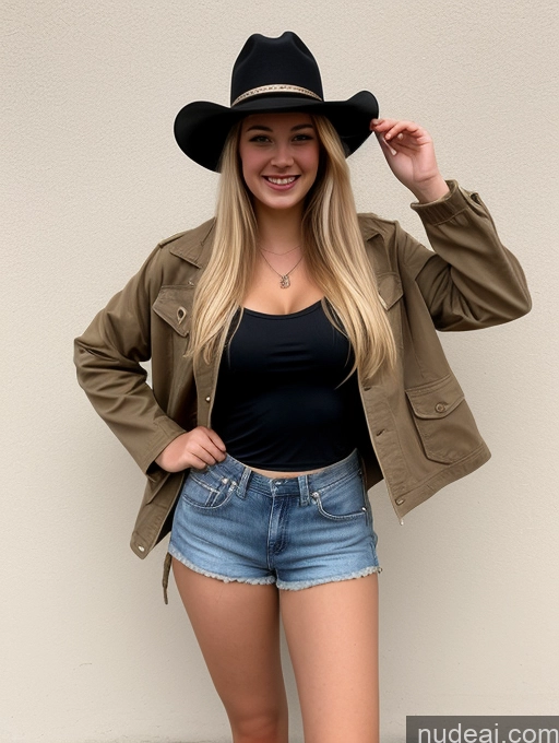 related ai porn images free for Sorority Fairer Skin 18 Happy Blonde White Front View Western Jacket Hat Short Shorts Boots Straight Perfect Boobs Busty