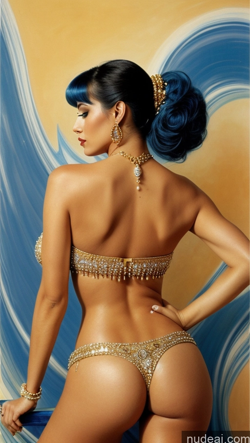 Beautiful Perfect Body Dress Detailed Kyoto Greek Miss Universe Model Blue Hair Art By Boris Vallejo Boris Vallejo Art Style Back View Tribal Suit Jewelry Gold Jewelry Pearl Jewelry Pubic Hair Big Hips Long Legs Lipstick Perfect Boobs Huge Boobs Pixie