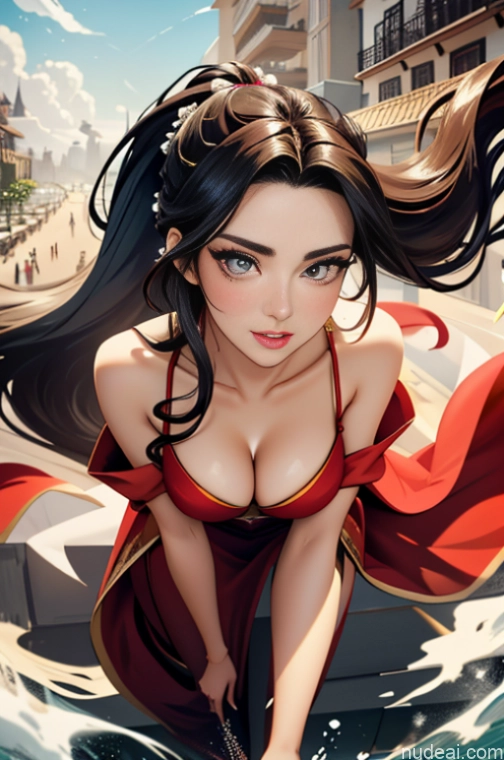 Woman Several Skinny Short Fairer Skin Long Hair 18 Brunette Ponytail Chinese Illustration Nude Gaming Bathroom Sexy Face Sundress