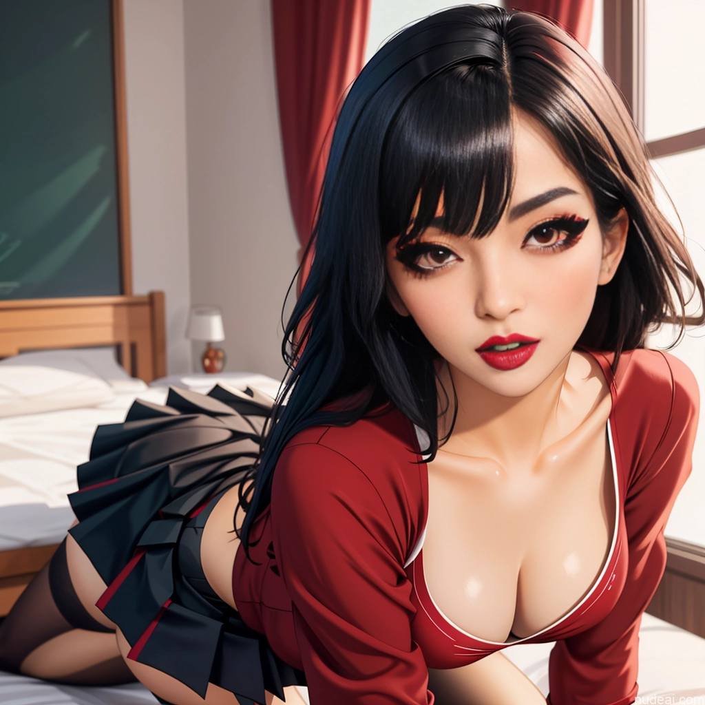 ai nude image of pics of Asian School Uniform, Cleavage Cutout, Clothing Cutout, Pleated Skirt, Thighhighs Perfect Boobs Beautiful Lipstick Small Ass